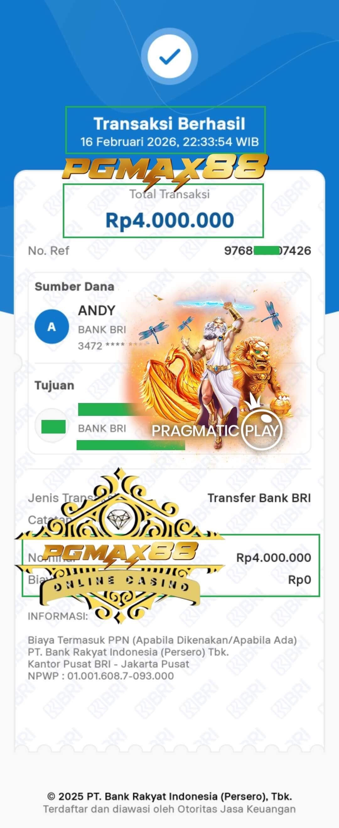 Slip transfer bank bukti kemenangan gue