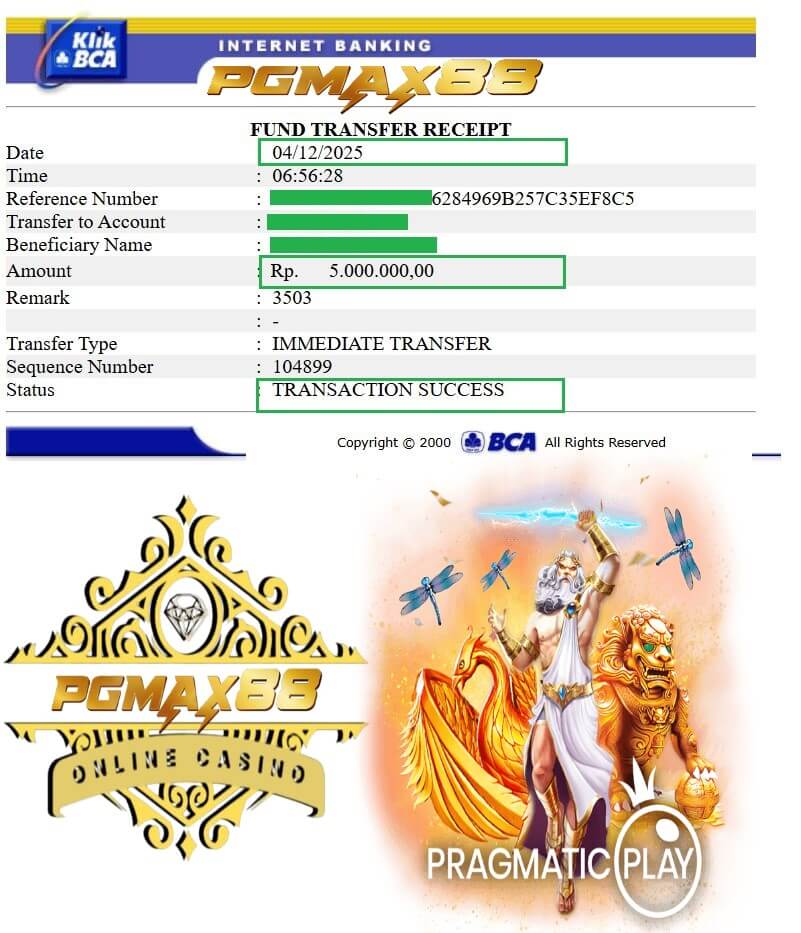 Slip transfer bank bukti kemenangan grind malam itu