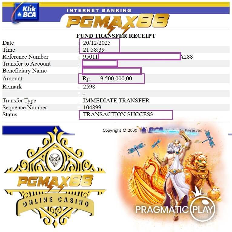 Bukti transfer kemenangan gue dari game kasino