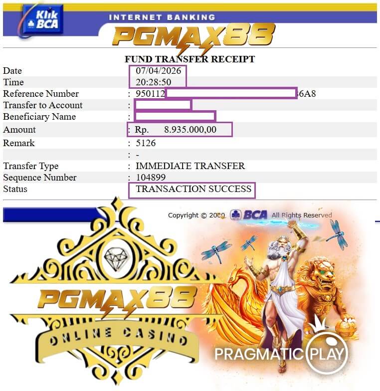 Bukti transfer kemenangan gue dari sesi grind malam itu