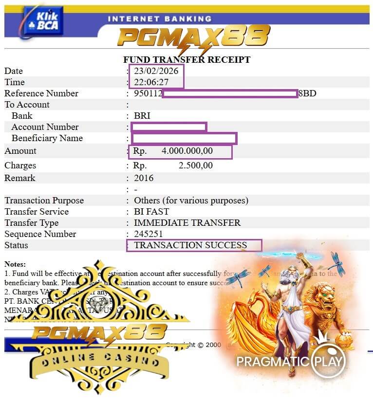 Bukti transfer jackpot NTC33 masuk rekening