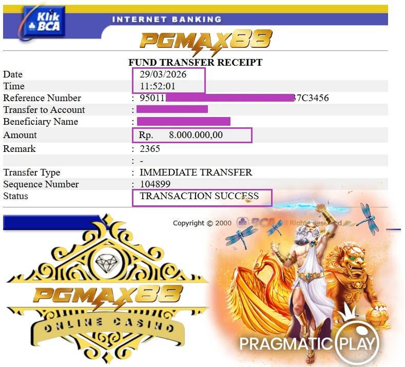 Bukti transfer kemenangan gue dari Mega888