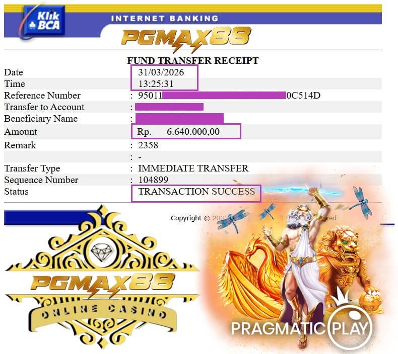 Bukti transfer jackpot Mega888 ke rekening gue