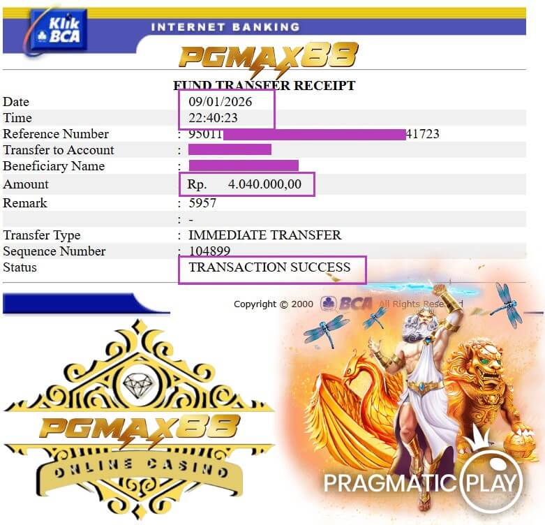 Bukti transfer kemenangan dari rival