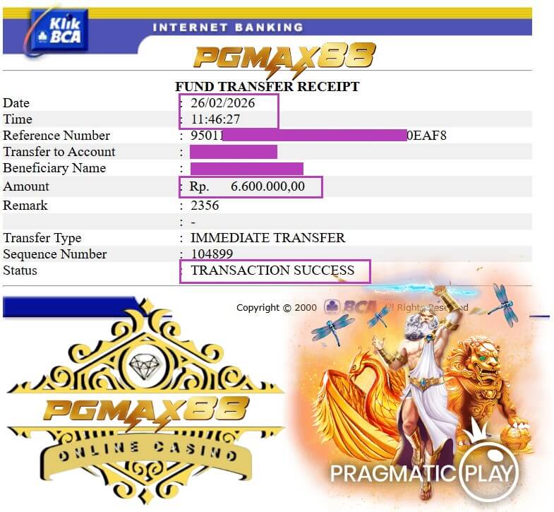 Bukti transfer bank dari kemenangan malam ini