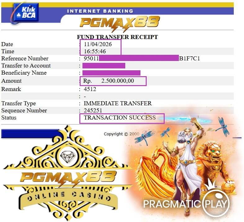 Bukti transfer kemenangan turnamen