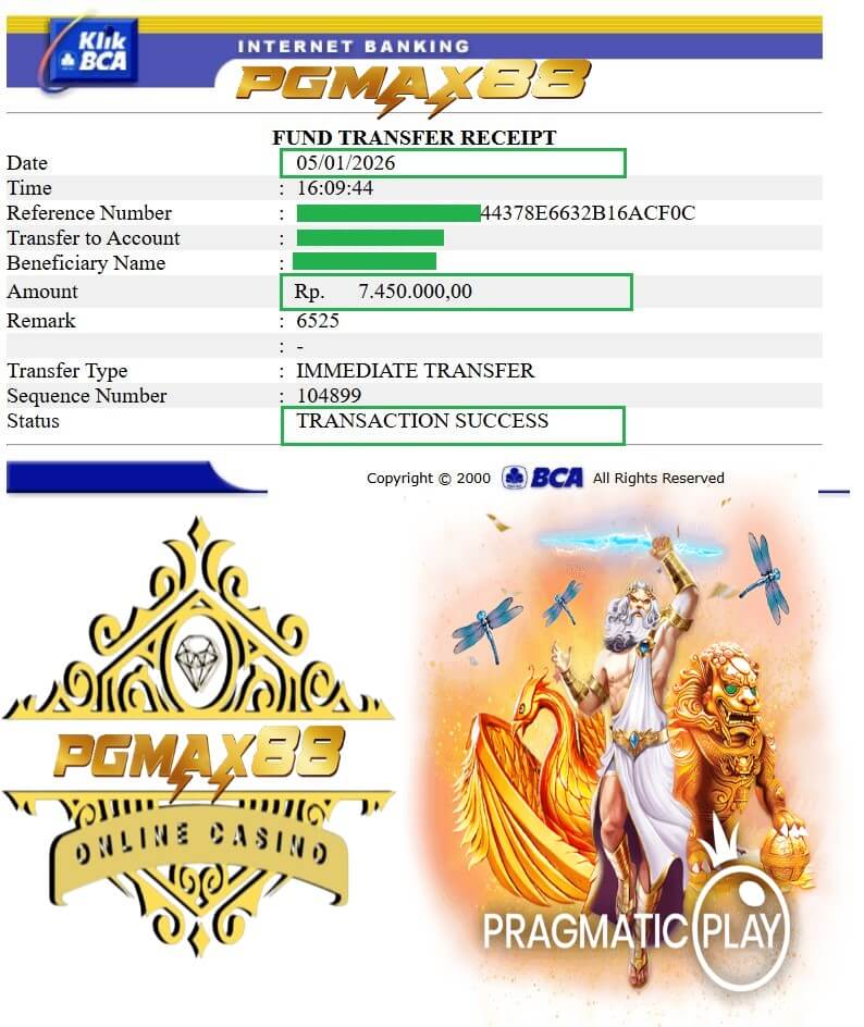 Bukti transfer kemenangan gue dari taruhan malam itu