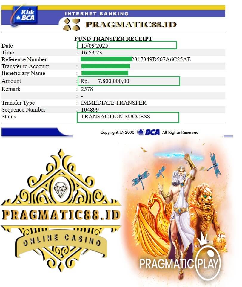 Bukti transfer bank dari kemenangan gue