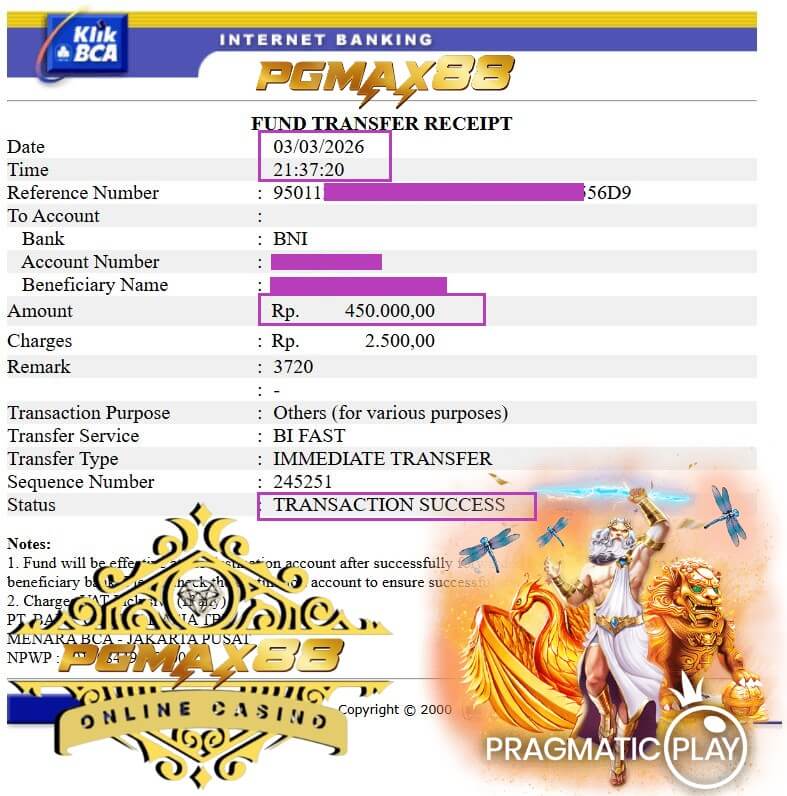 Bukti transfer kemenangan gue yang gila