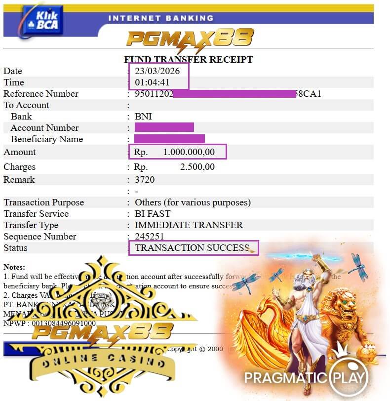 Slip transfer bank bukti kemenangan gue yang gila