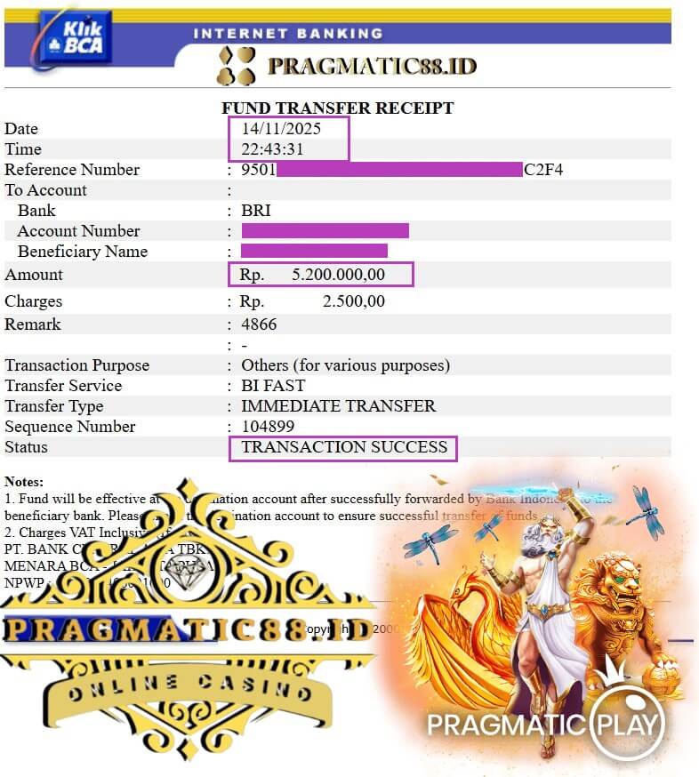 Bukti transfer kemenangan dari sesi grind tengah malam