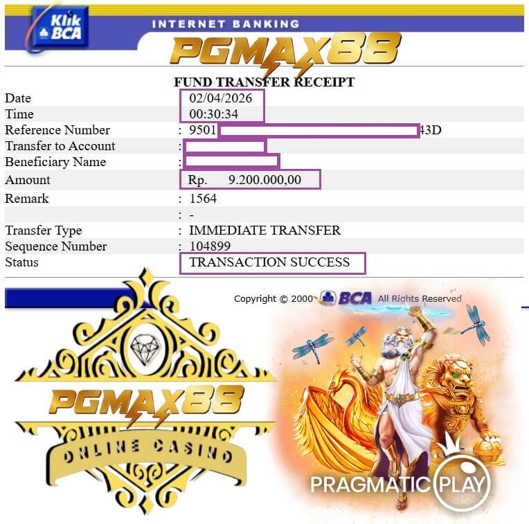 Bukti transfer bank payout dari game Habanero