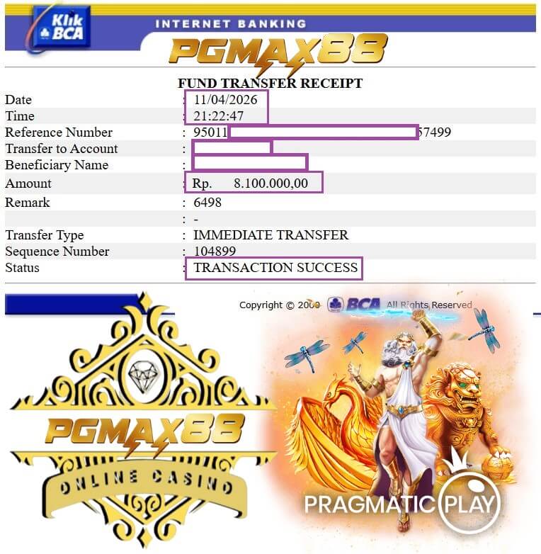 Slip transfer bukti kemenangan gue di kasino online