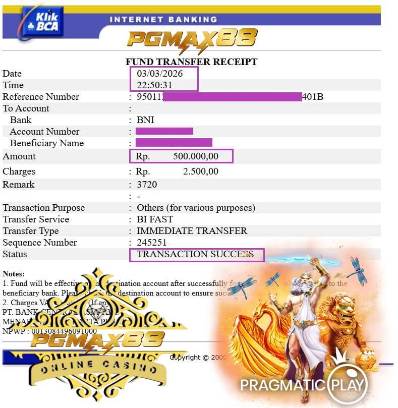 Bukti transfer kemenangan gue dari kasino online