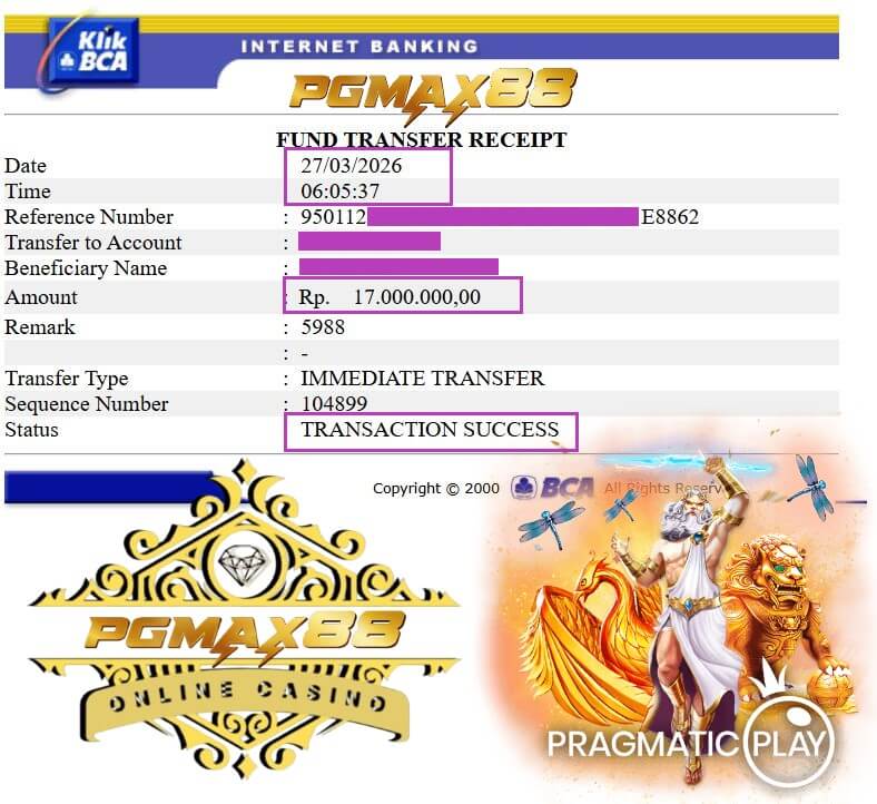 Slip transfer bukti kemenangan besar dari kasino online