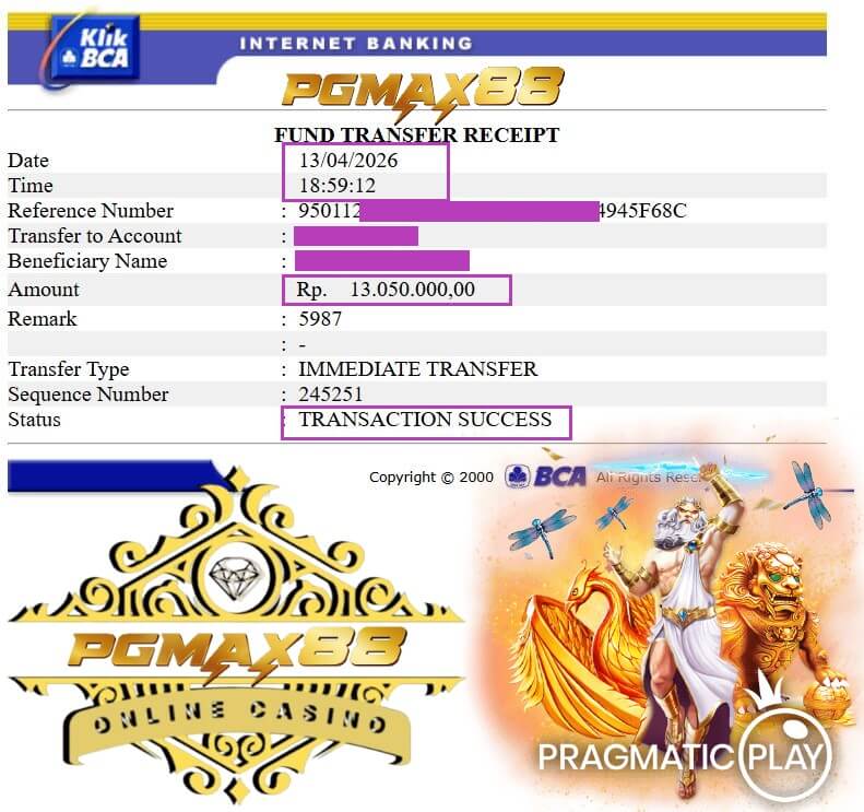 Bukti transfer kemenangan dari grind malam itu