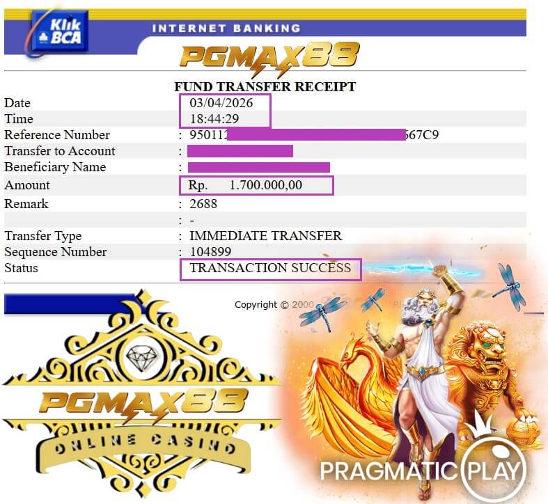 Bukti transfer kemenangan gue ke rekening player