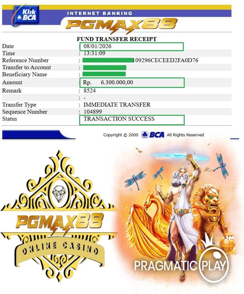 Slip transfer bukti kemenangan gue di kasino