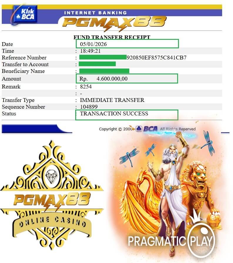 Bukti transfer bank dari kemenangan Mega888