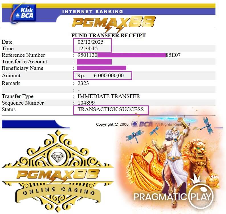 Slip transfer bukti kemenangan gue di Live22