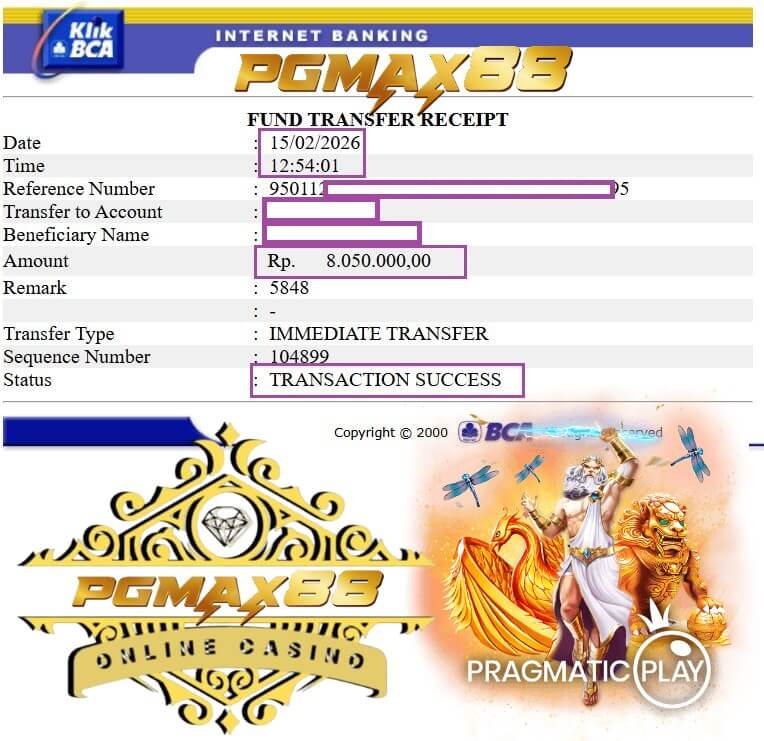 Bukti transfer kemenangan gue dari Pussy888