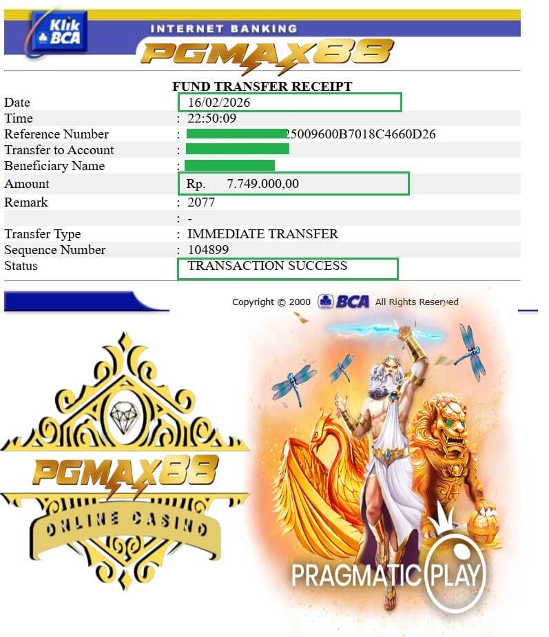 Bukti transfer jackpot slot online malam itu