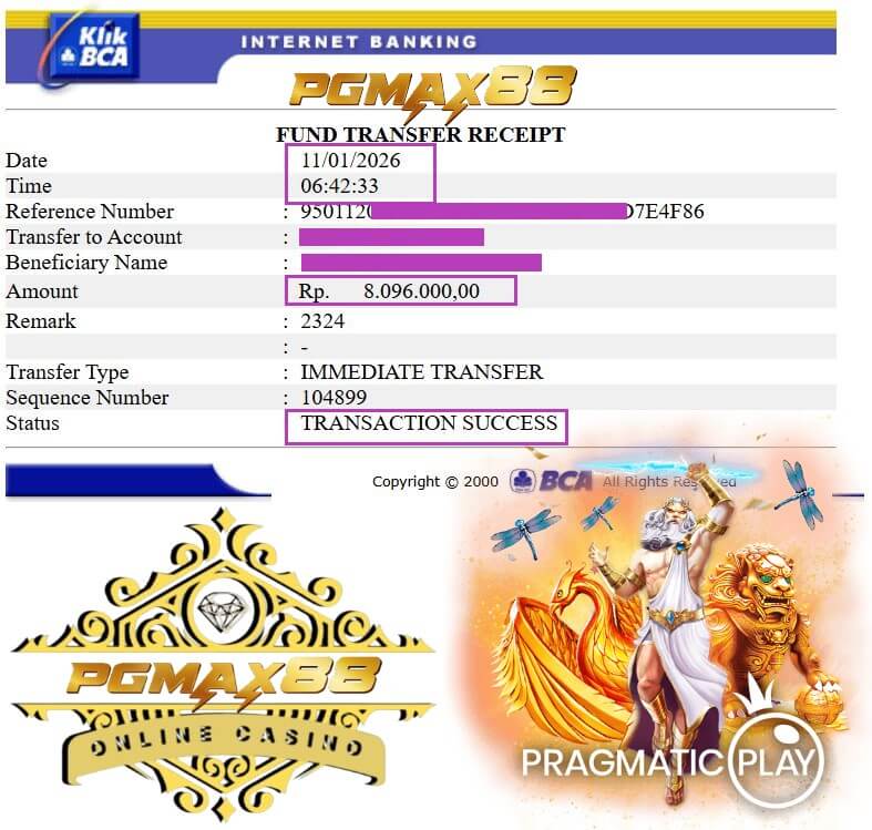 Bukti transfer kemenangan gue dari game ACE333