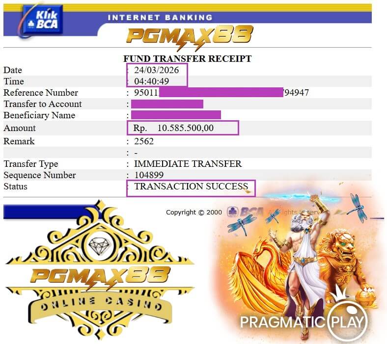 Bukti transfer kemenangan NTC33, nominal gede banget