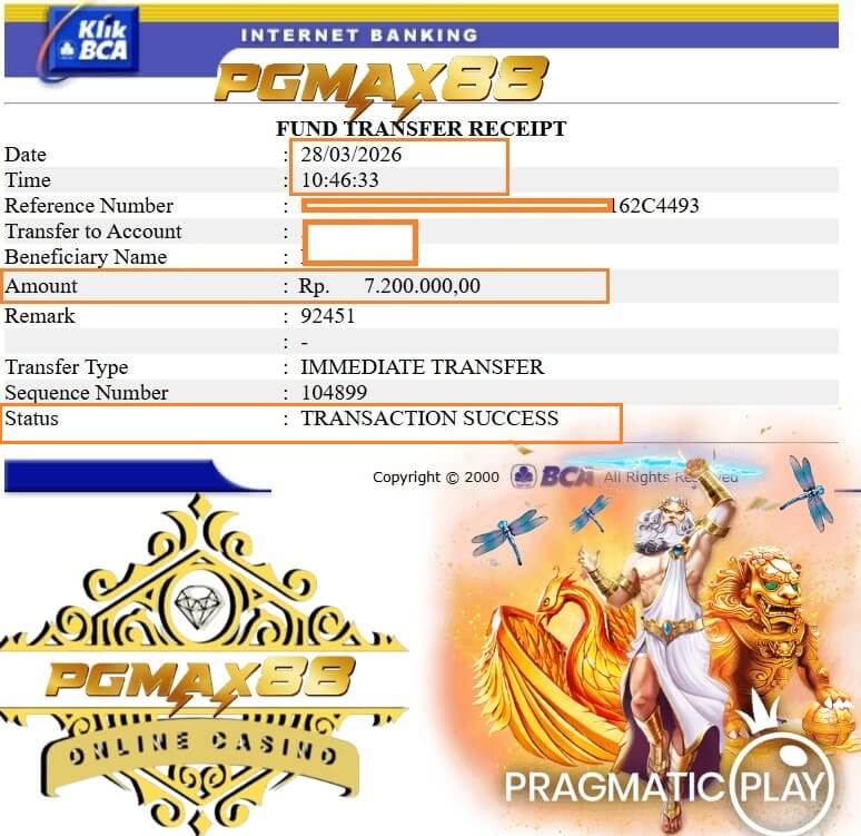 Bukti transfer kemenangan NTC33, nominalnya bikin senyum