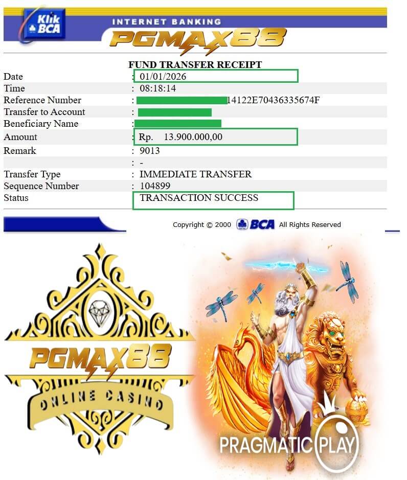 Bukti transfer jackpot malam ini, nominal gede banget