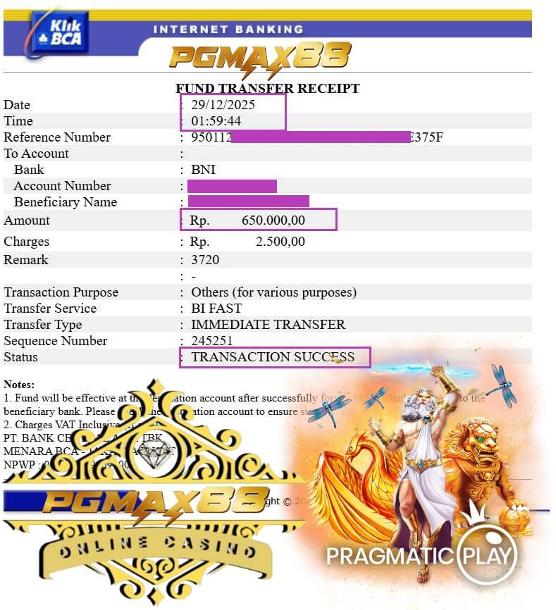 Slip transfer bank bukti kemenangan gue