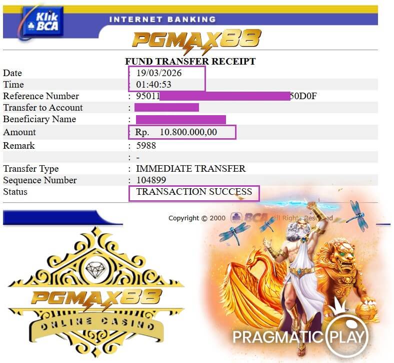 Bukti transfer NTC33 260318, saldo masuk ke rekening