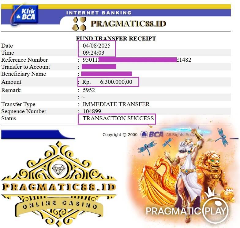 Bukti transfer kemenangan Alex Davis