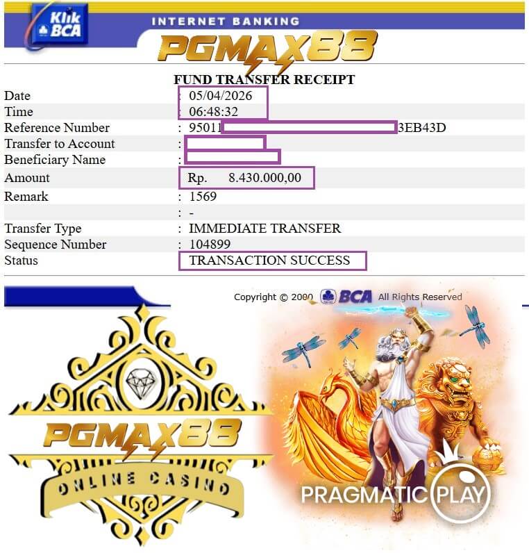 Bukti transfer kemenangan gue dari kasino