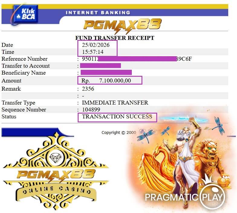 Slip transfer bukti kemenangan gue di Live22