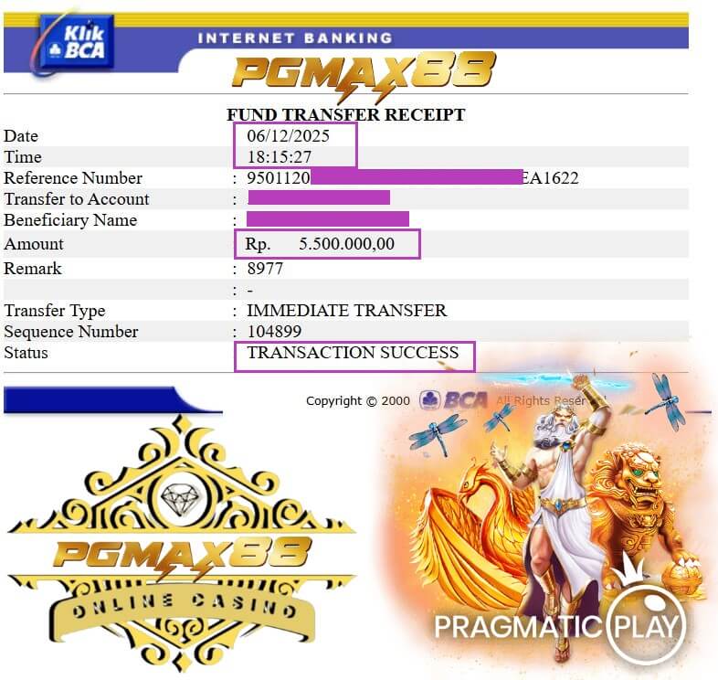 Slip transfer bank bukti kemenangan gue dari mesin slot