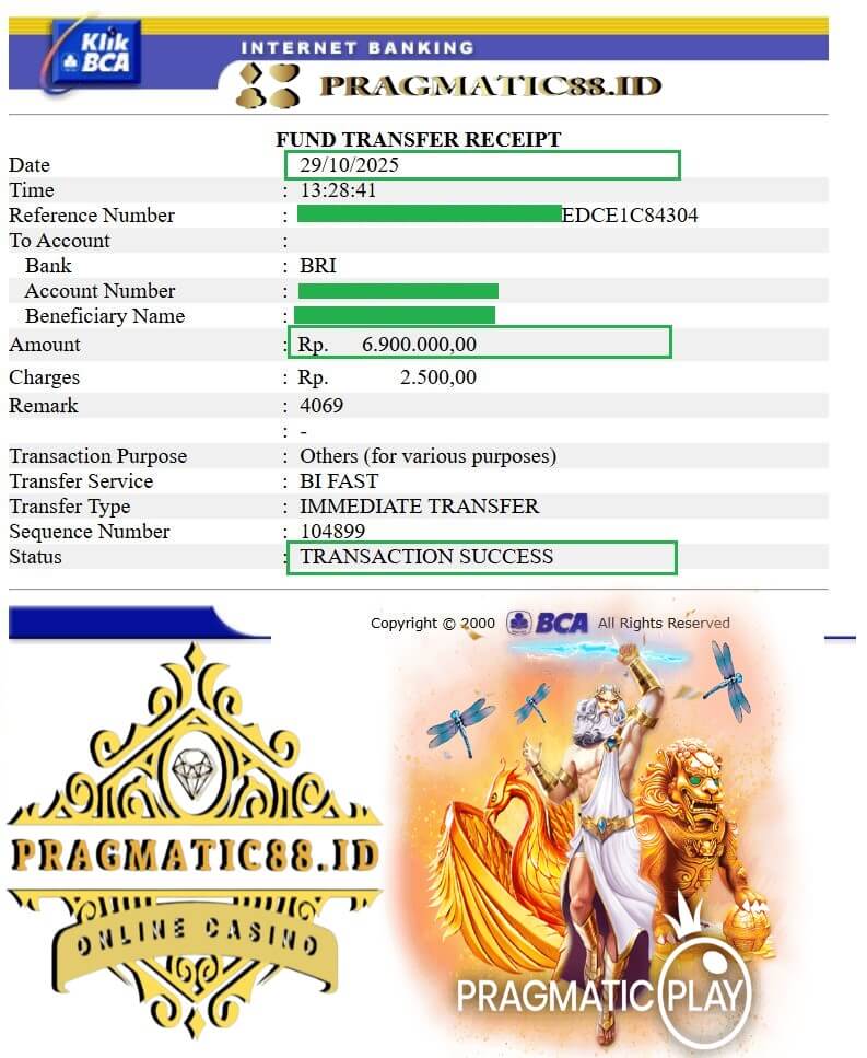 Bukti transfer kemenangan high stakes