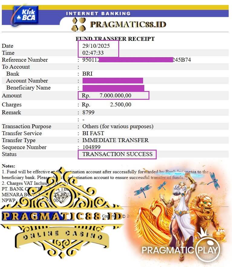 Bukti transfer jackpot Pussy888 ke rekening gue