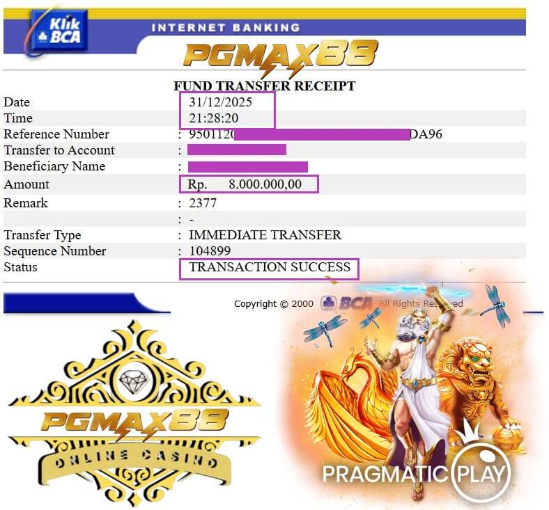 Slip transfer bank bukti kemenangan gue