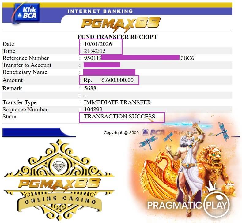 Bukti transfer jackpot ke rekening bank gue