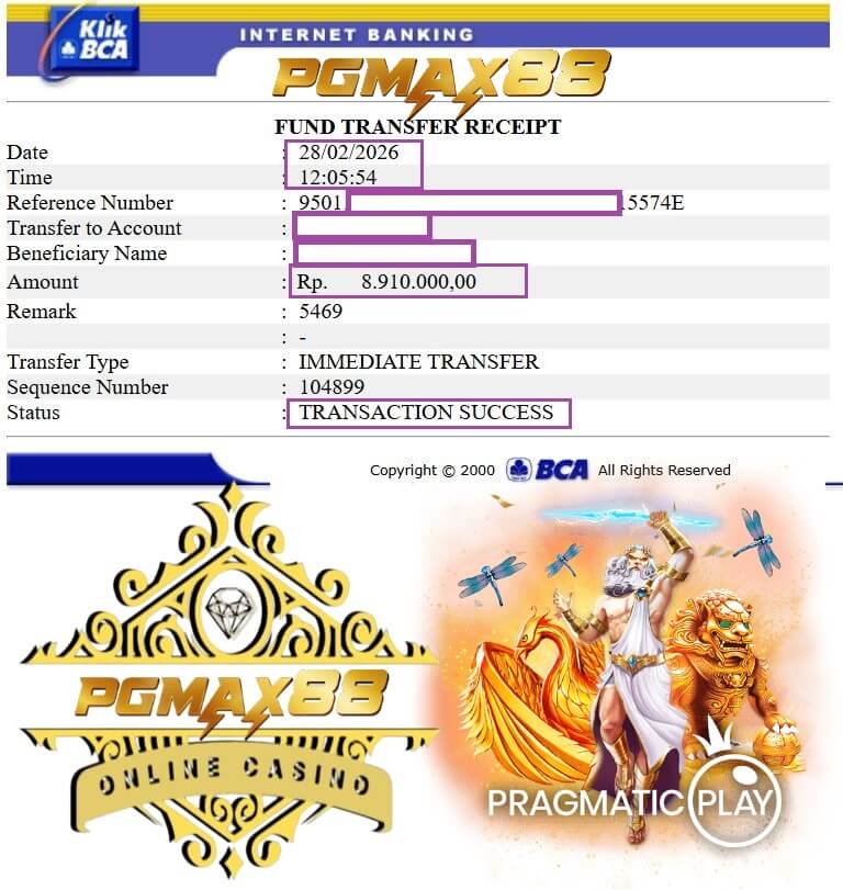 Bukti transfer bank dari kemenangan gue