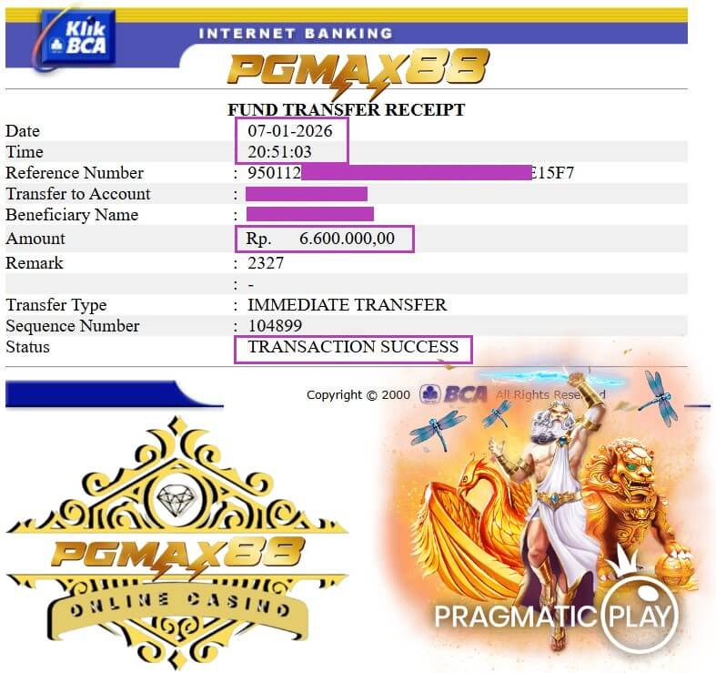 Bukti transfer kemenangan gue dari sesi malam itu