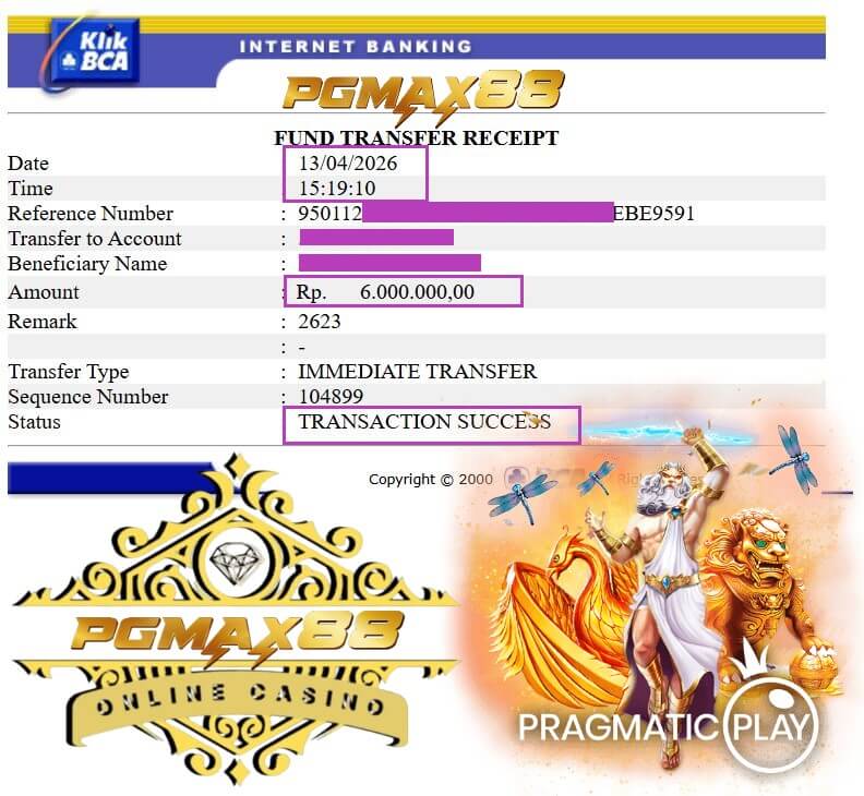 Slip transfer bukti jackpot Mega888, nominal bikin senyum lebar