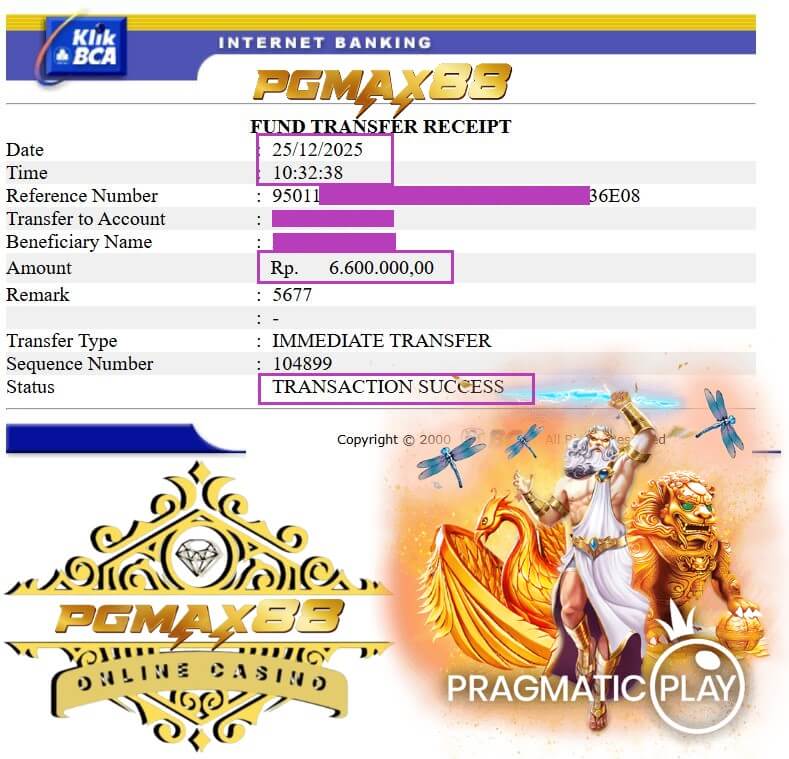 Slip transfer bank bukti kemenangan Mega888