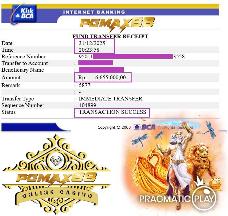 Bukti transfer jackpot Mega888 ke rekening gue