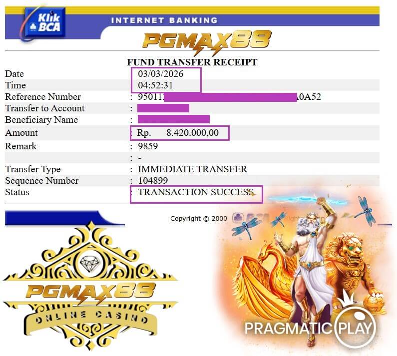 Bukti transfer kemenangan gue dari Mega888