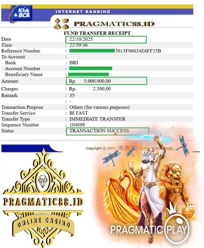 Bukti transfer kemenangan gue yang bikin senyum lebar