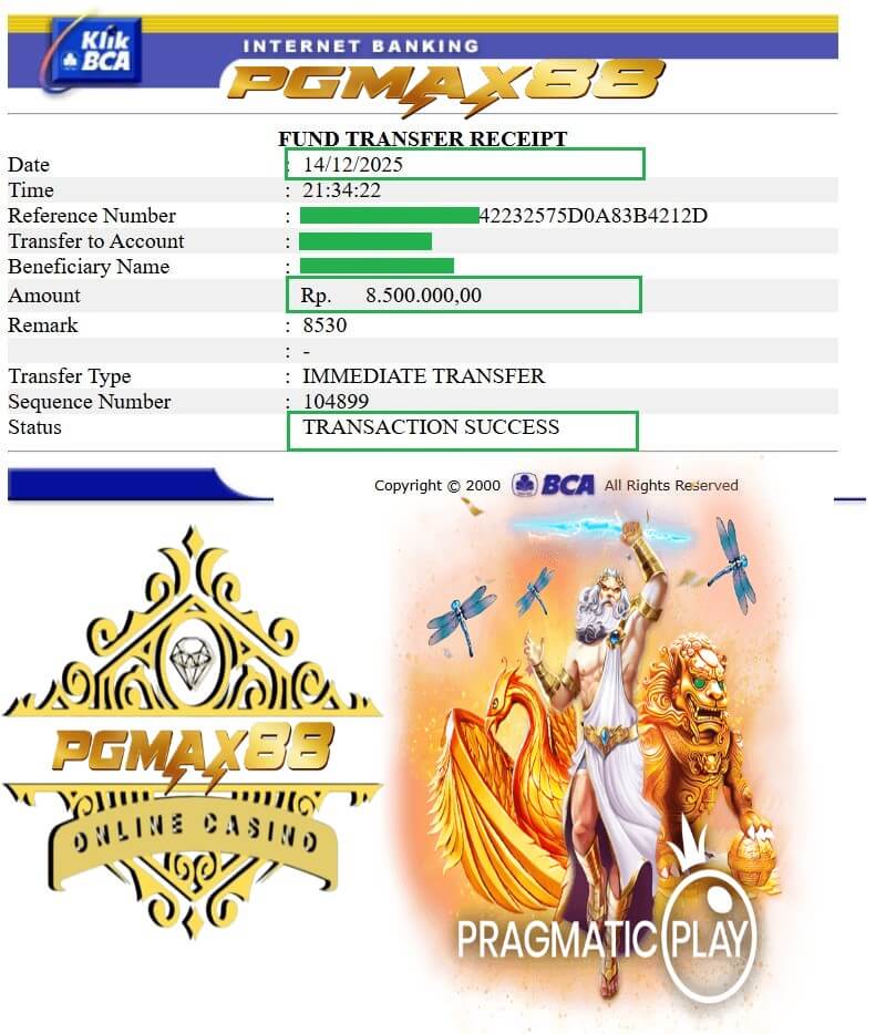 Bukti transfer jackpot LPE88 ke rekening bank