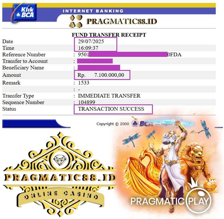 Bukti transfer kemenangan gue di ACE333