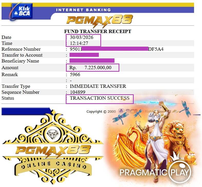 Bukti transfer kemenangan besar dari game